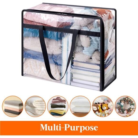 4 Pack Clear Clothes Storage Bags,40L Plastic Blanket Storage Bag,Vinyl Foldable - Picture 5 of 7